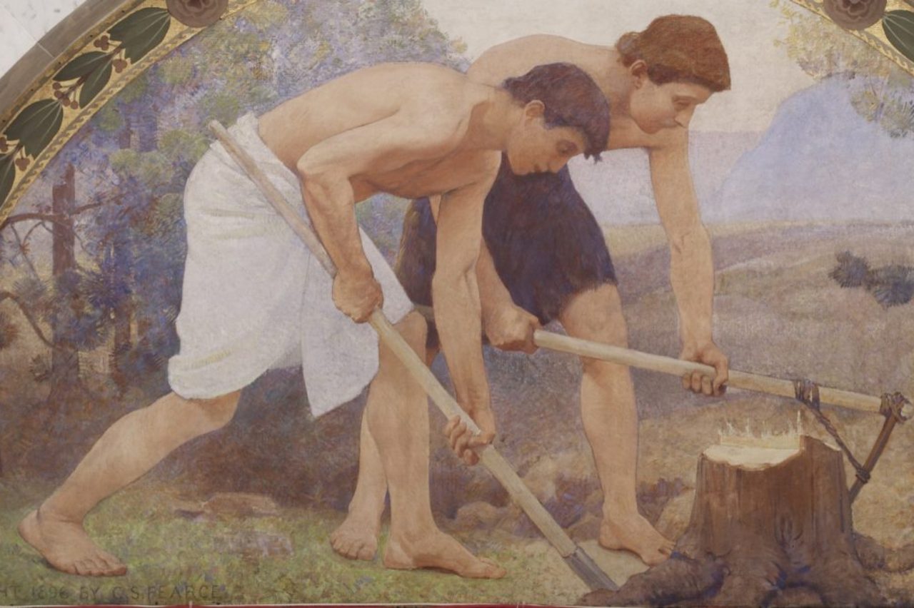 Labor mural in Lunette from the Family and Education series by Charles Sprague Pearce 1896